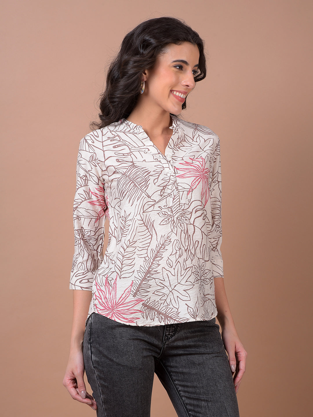 Pink Floral Print V-Neck Top