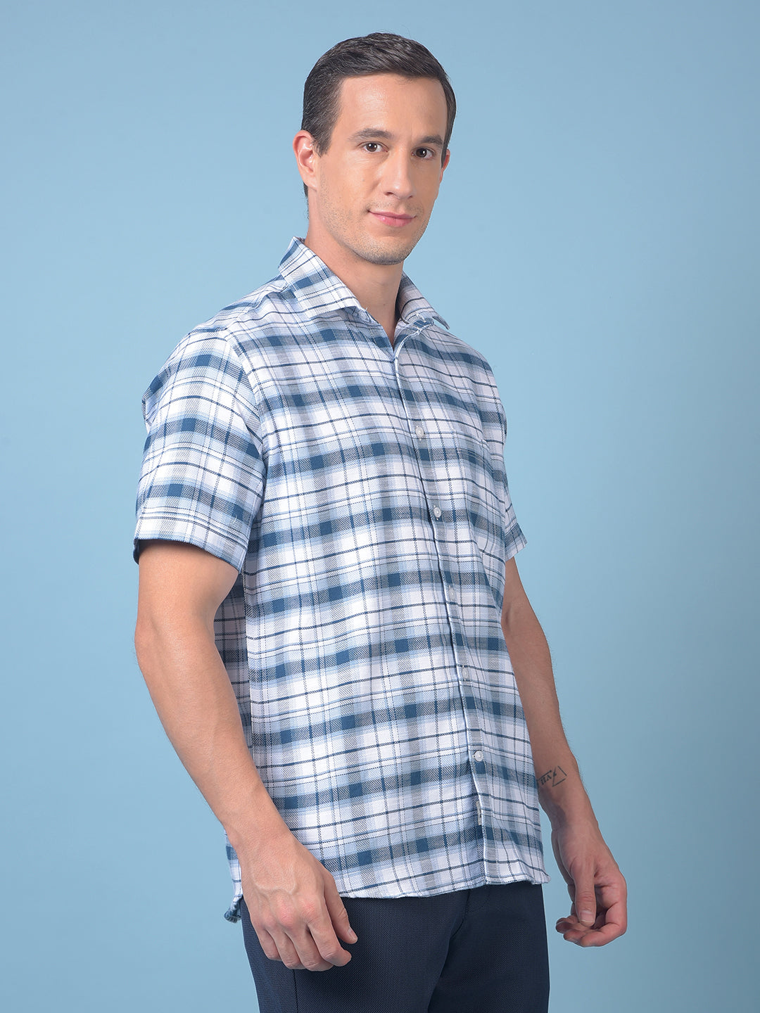 Blue Checked 100% Cotton Shirt