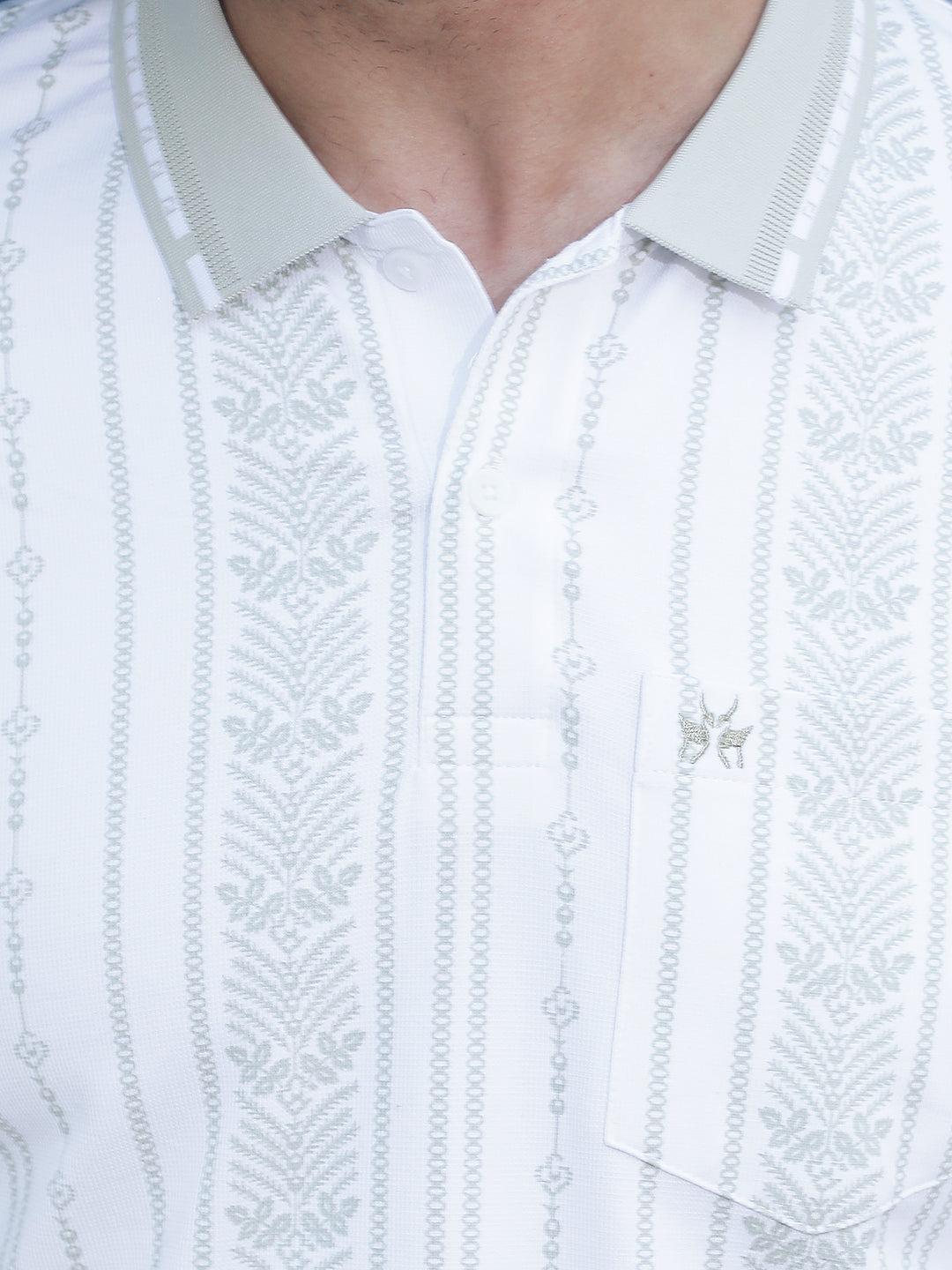 Green Botanical Print Polo Neck T-Shirt