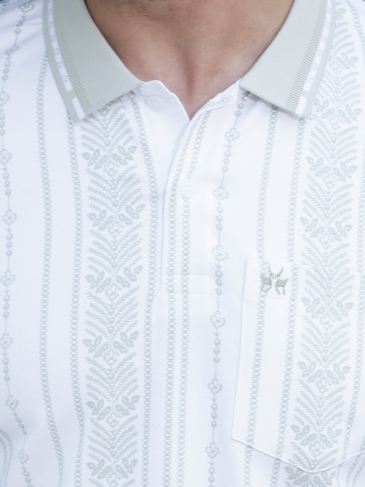 Green Botanical Print Polo Neck T-Shirt