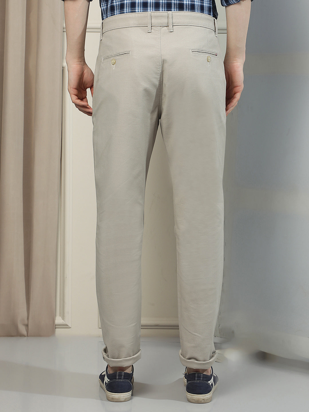 Khaki Cotton Stretchable Dobby Trousers