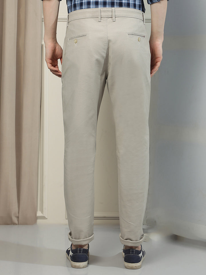 Khaki Cotton Stretchable Dobby Trousers