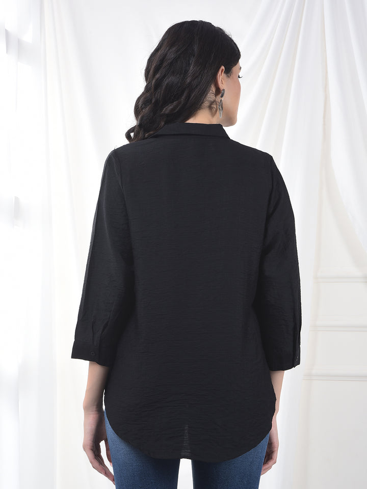 Midnight Black Crinkle Weave Flow Fit Top