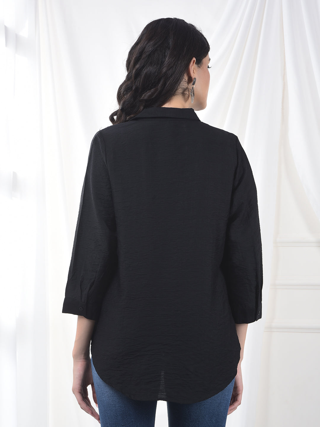 Midnight Black Crinkle Weave Flow Fit Top