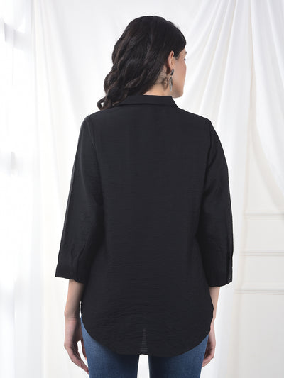 Midnight Black Crinkle Weave Flow Fit Top