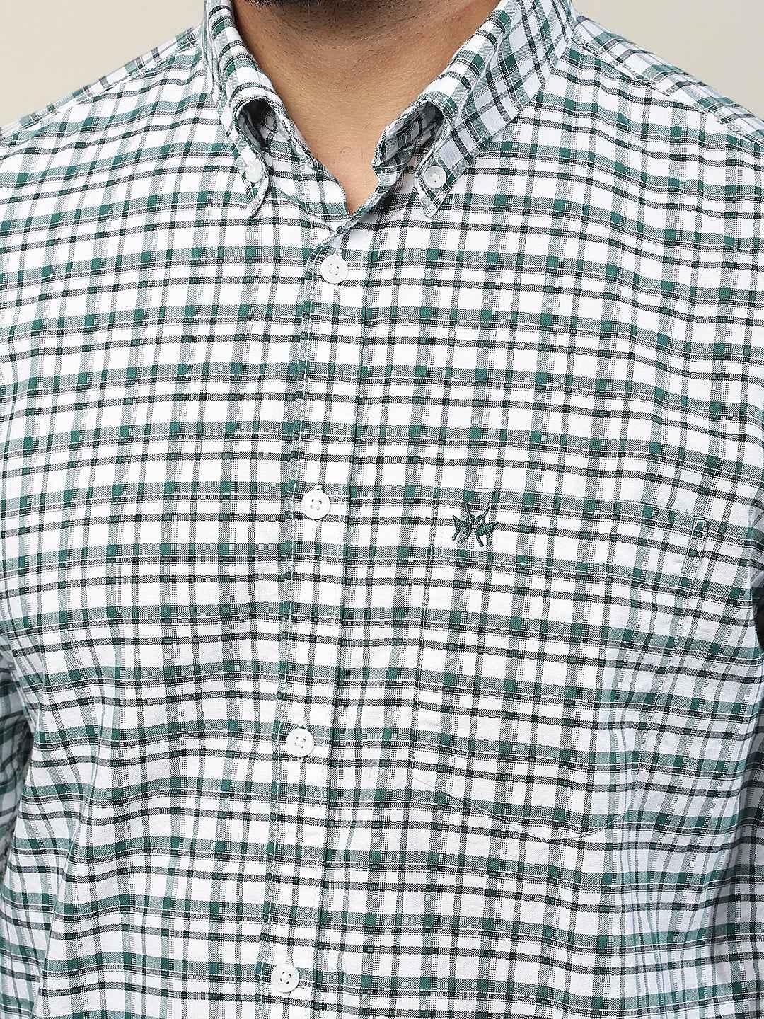 100% Cotton Green Checked Button Down Collar Shirt