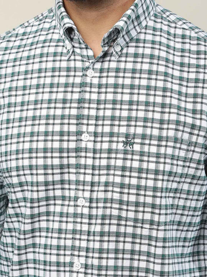 100% Cotton Green Checked Button Down Collar Shirt