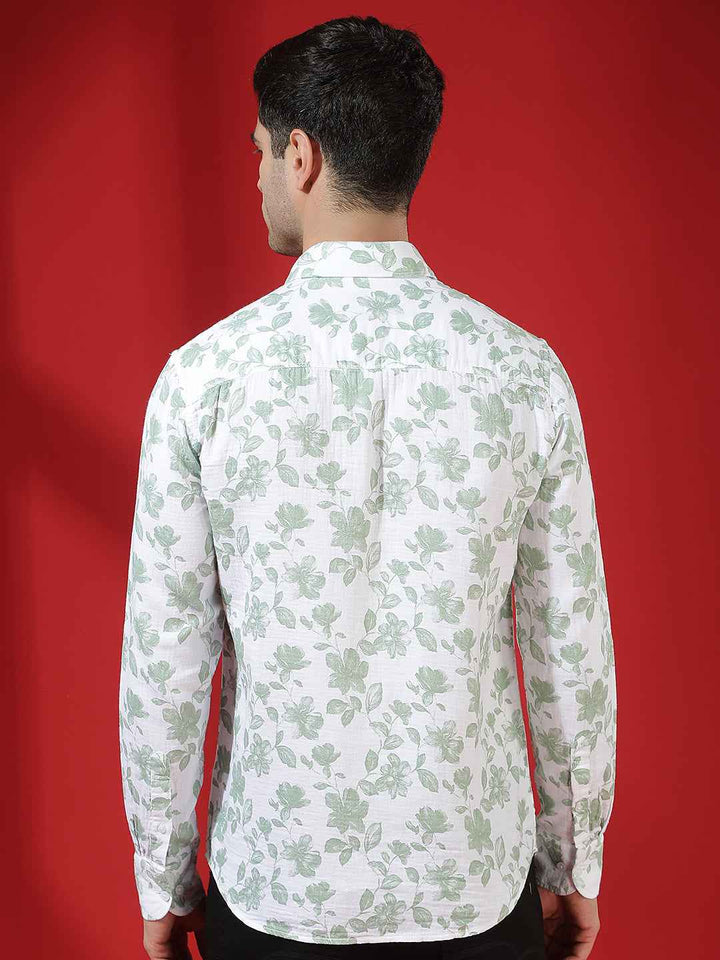 Green Floral Print 100% Cotton Shirt