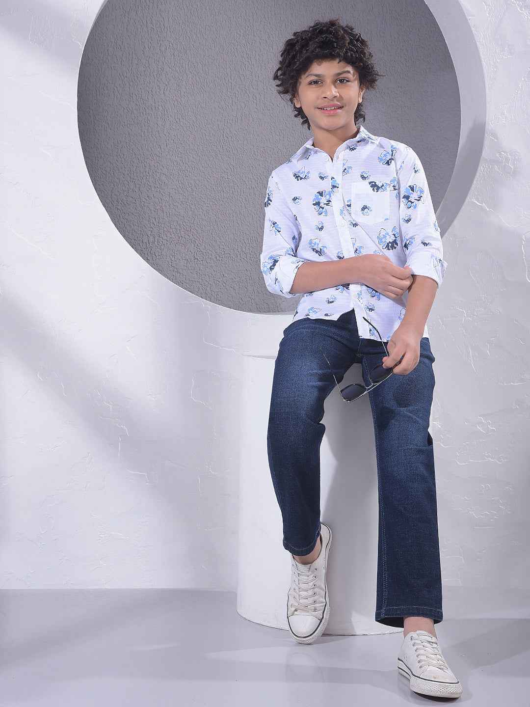 White Floral Print Shirt