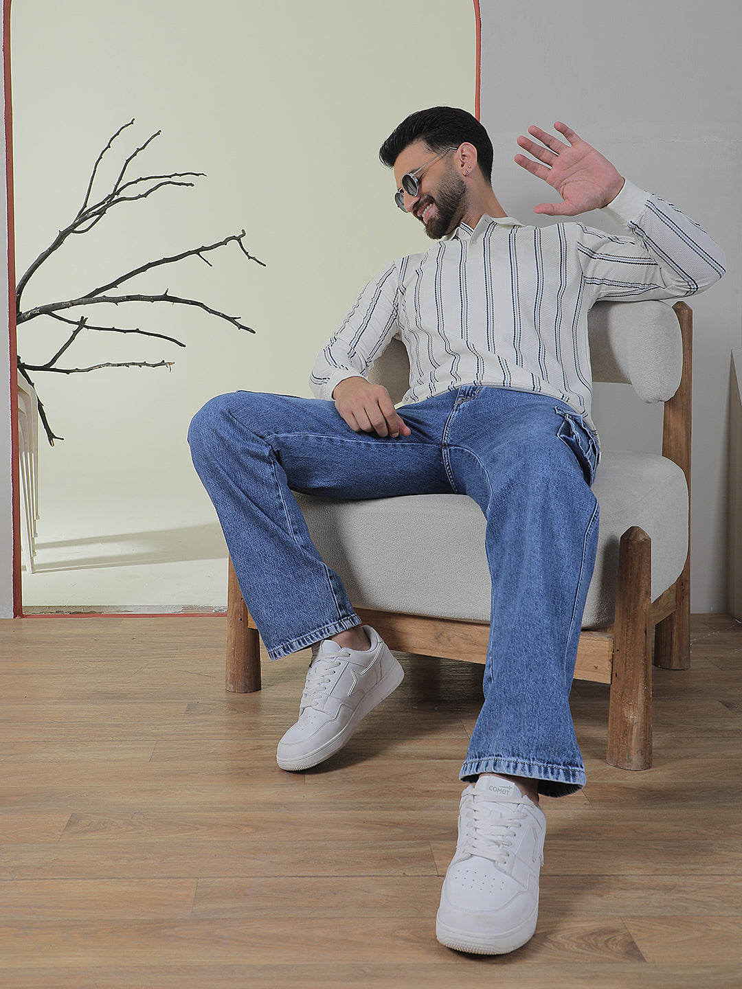 Navy Blue 100% Cotton Cargo Jeans