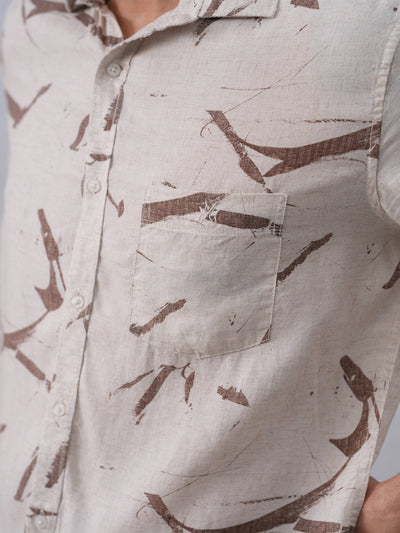 Sleek Brown Printed Linen Shirt