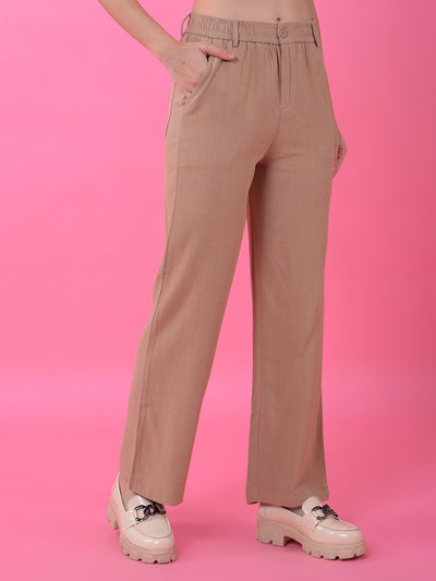 Beige Straight Linen Trousers