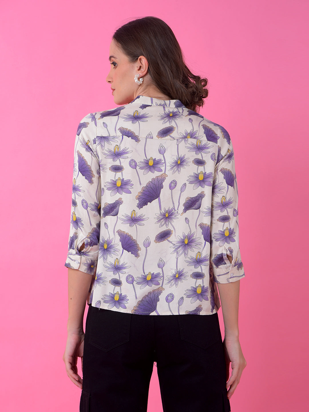 Blue Floral Print V-Neck Top
