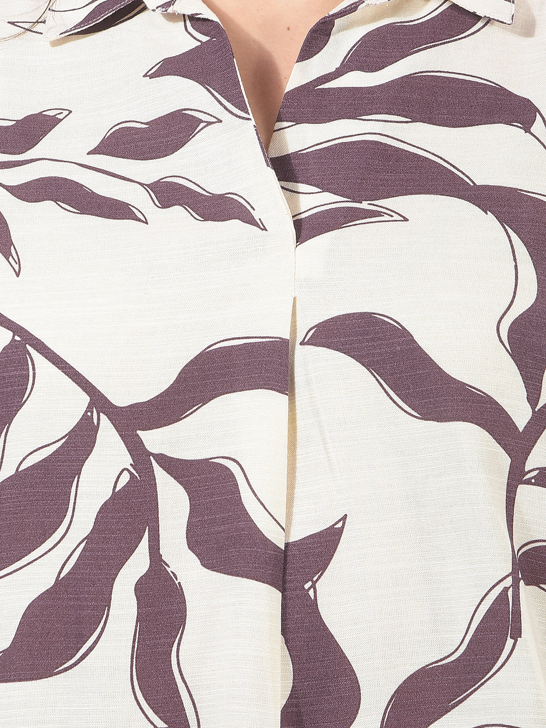 Purple Botanical Print Linen Top