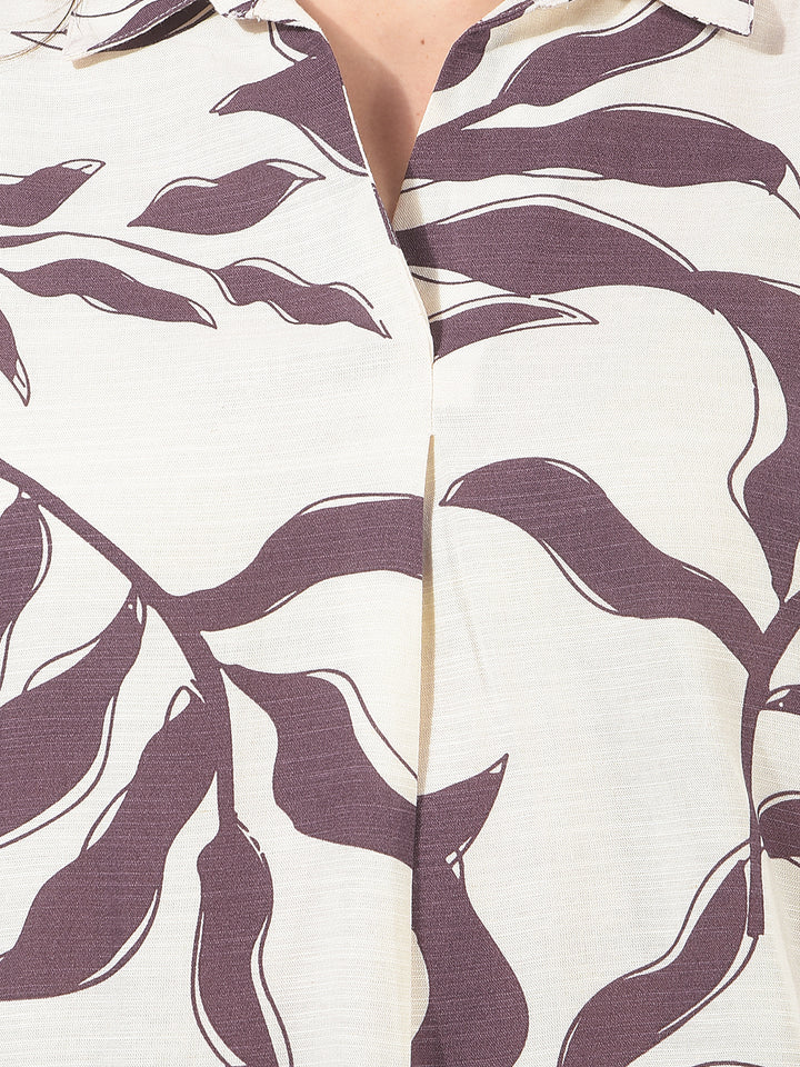 Purple Botanical Print Linen Top