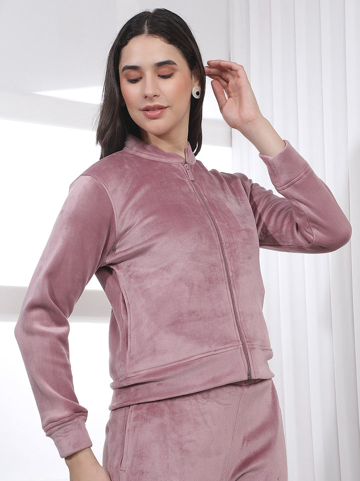 Pink Embellished Mock Neck Sweatshirt