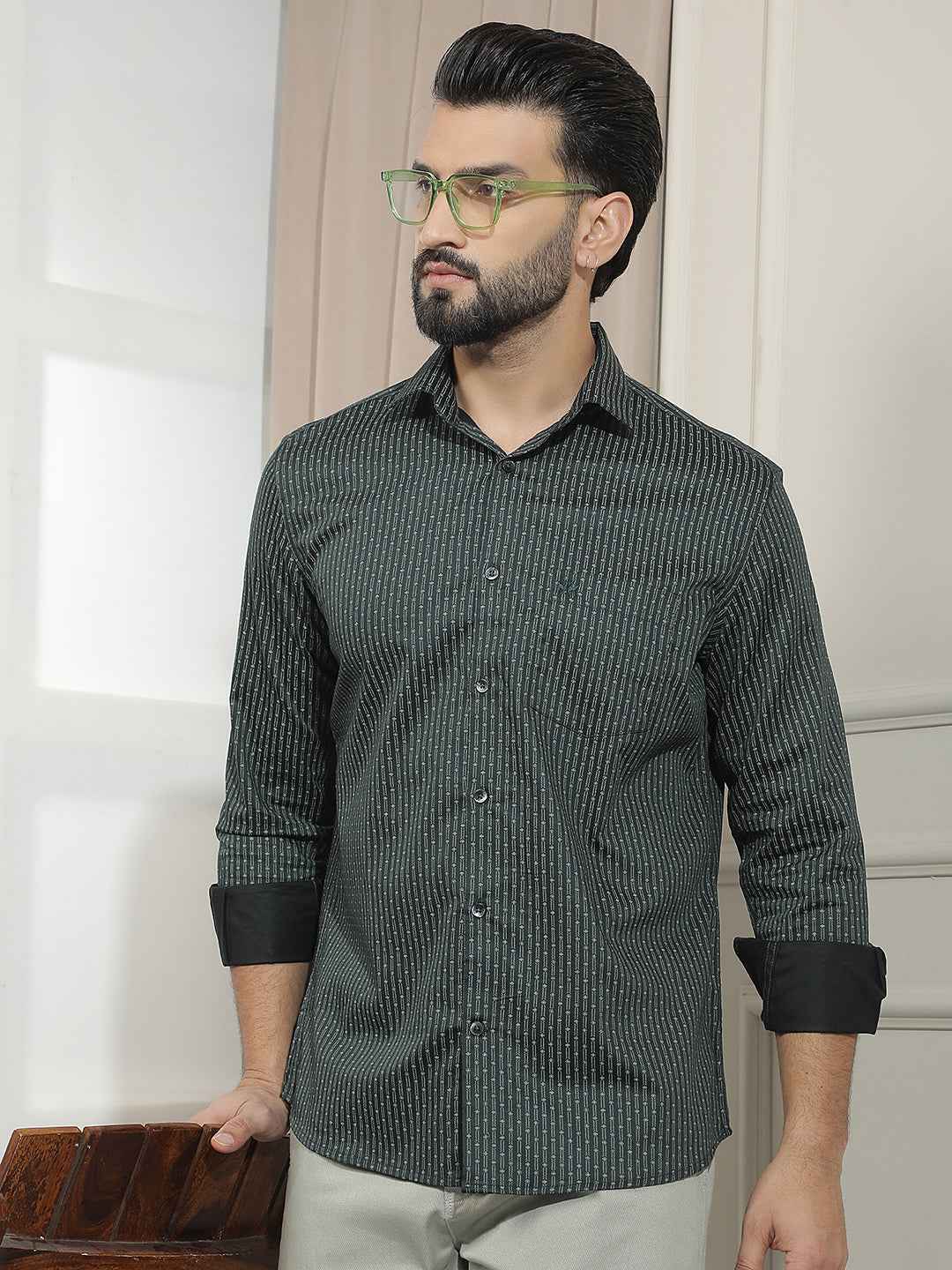 Green Geometric Print Shirt