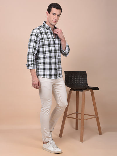 Olive Checked 100% Cotton Shirt
