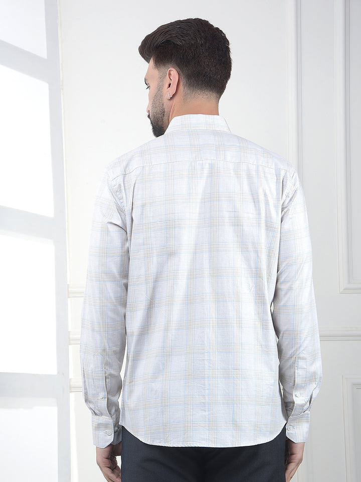 Beige Checked 100% Cotton Shirt