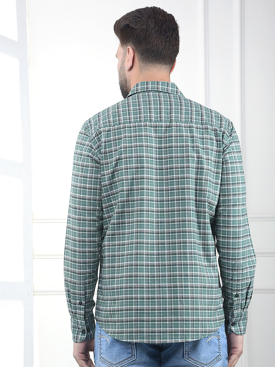 Quest Moss Green Checked 100% Cotton Shirt