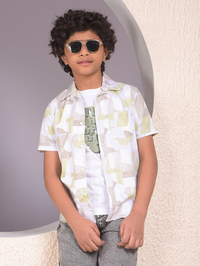 Green Printed Shirt & Tee Set Layered Look