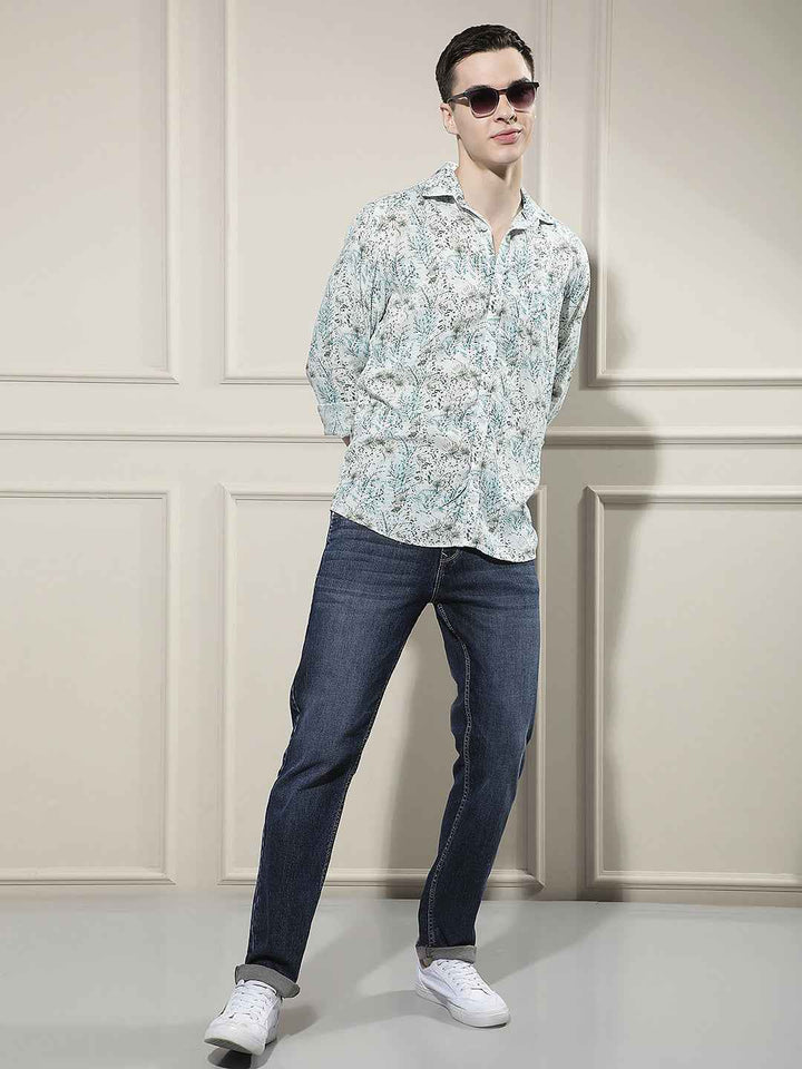 Multi-Color Floral Print Linen Shirt