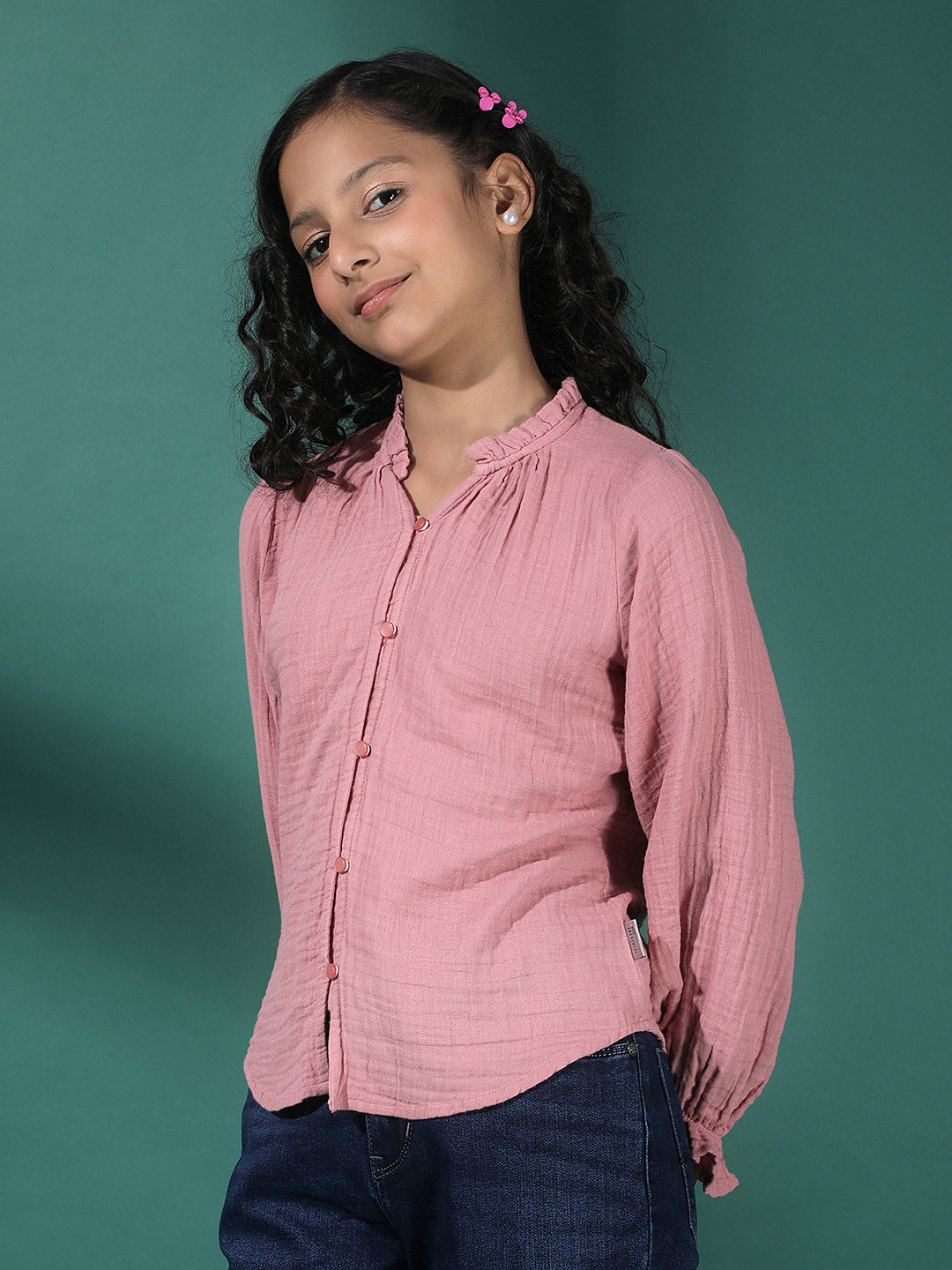Pink Textured V-Neck Top