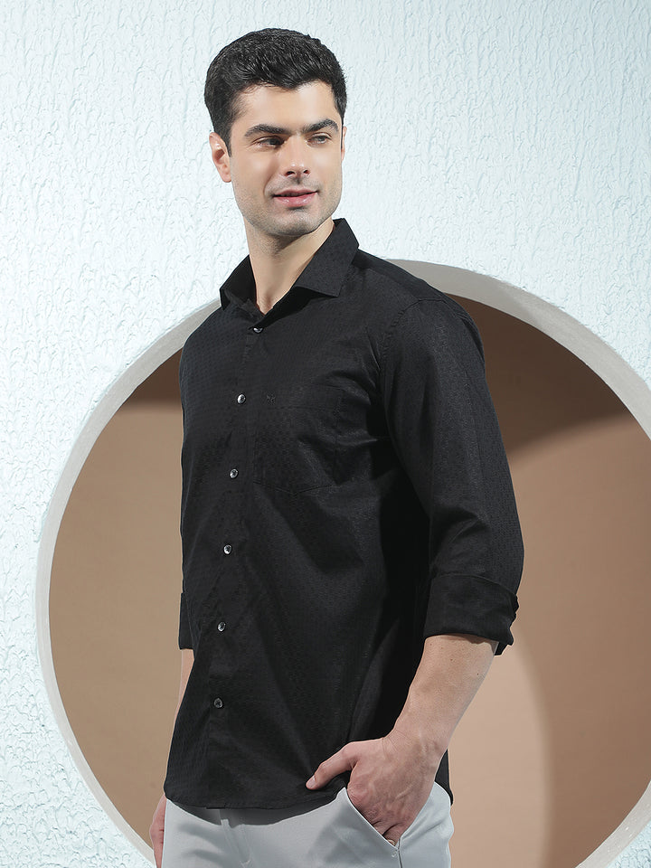 Structured Obsidian Black Jacquard Shirt