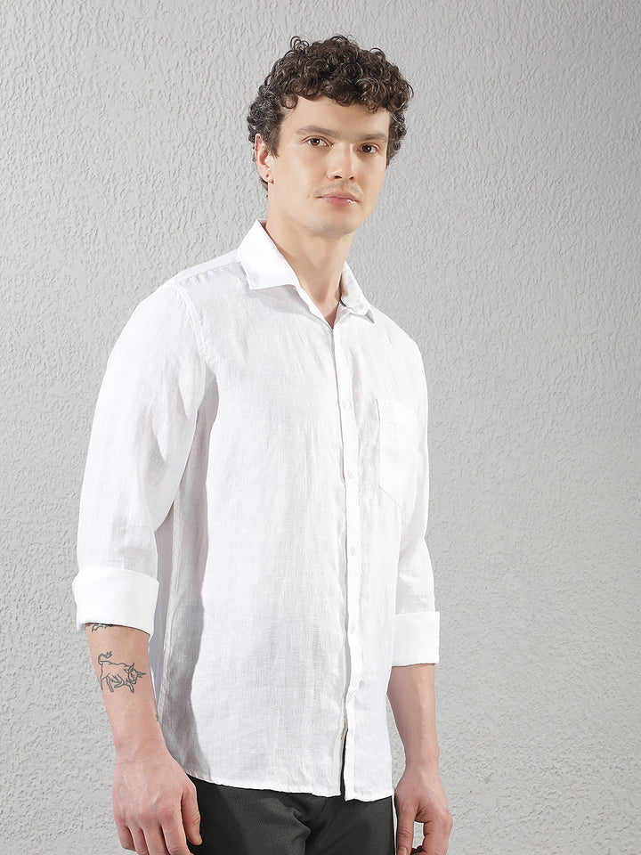 Sleek Pure White Linen Shirt