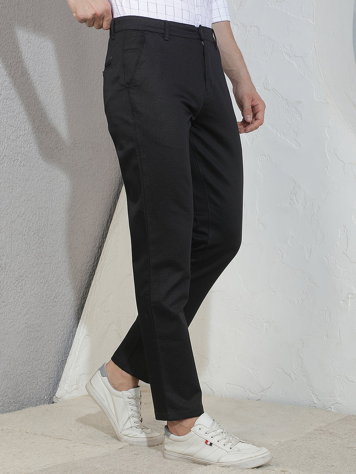 Tailored Jet Black Printed Trousers