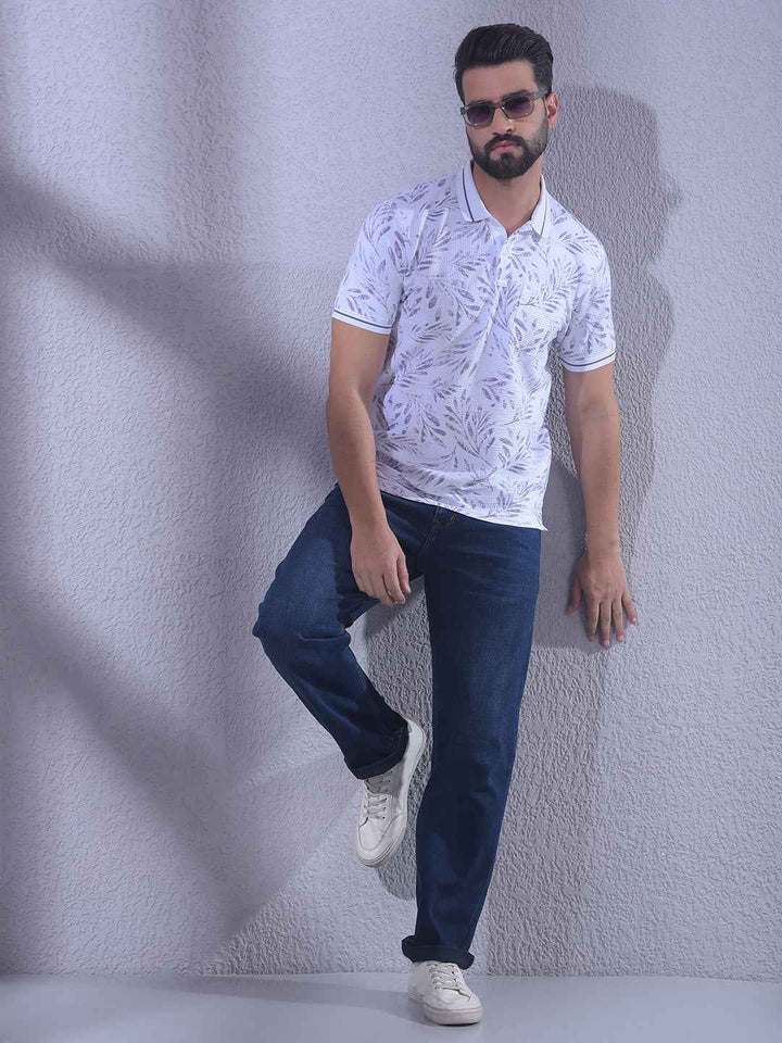 Purple Floral Print Polo Neck T-Shirt