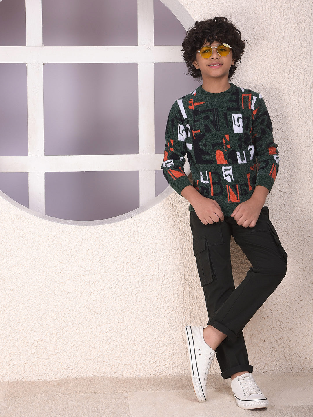 Green Typographic Print Sweater