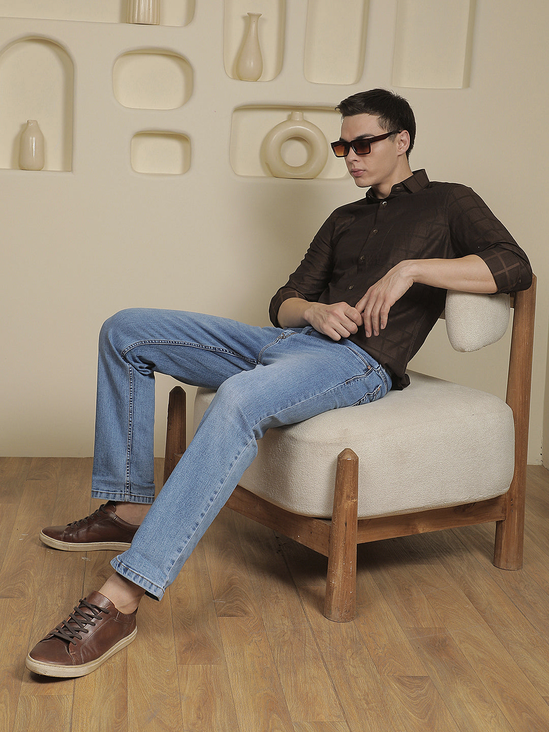 Brown Checked 100% Cotton Shirt
