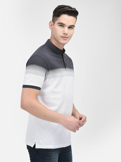 White Color-Blocked Polo Neck T-Shirt