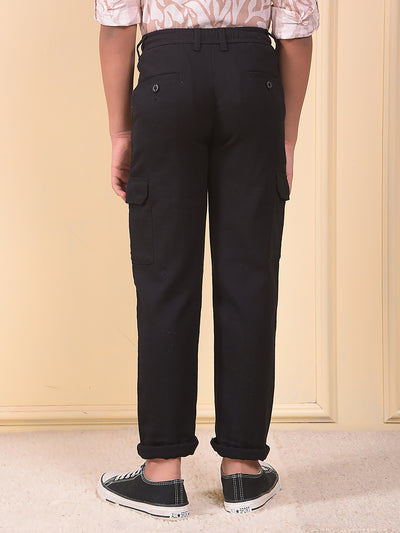 Black 100% Cotton Cargo Trousers