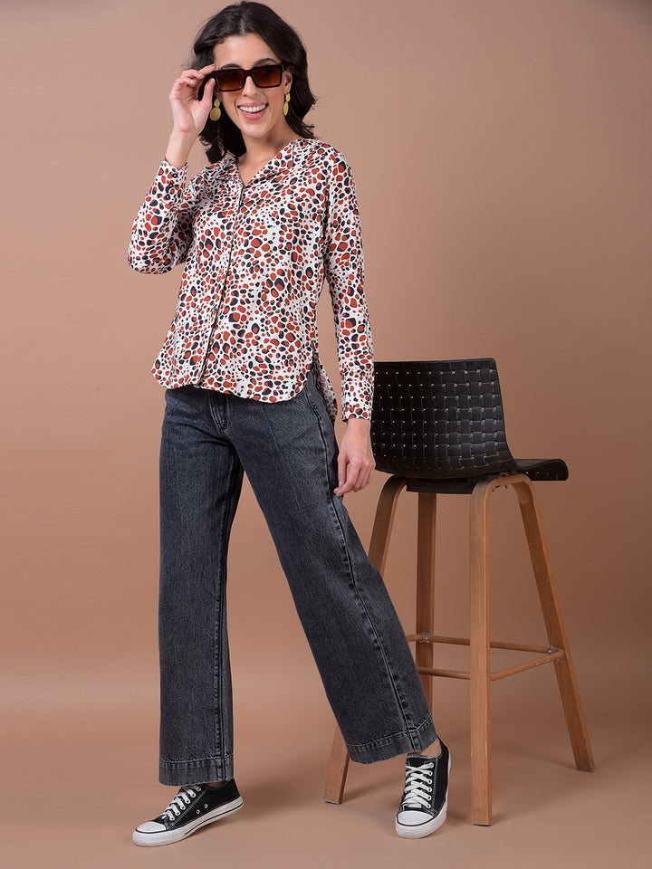 Maroon Printed V-Neck Shirt
