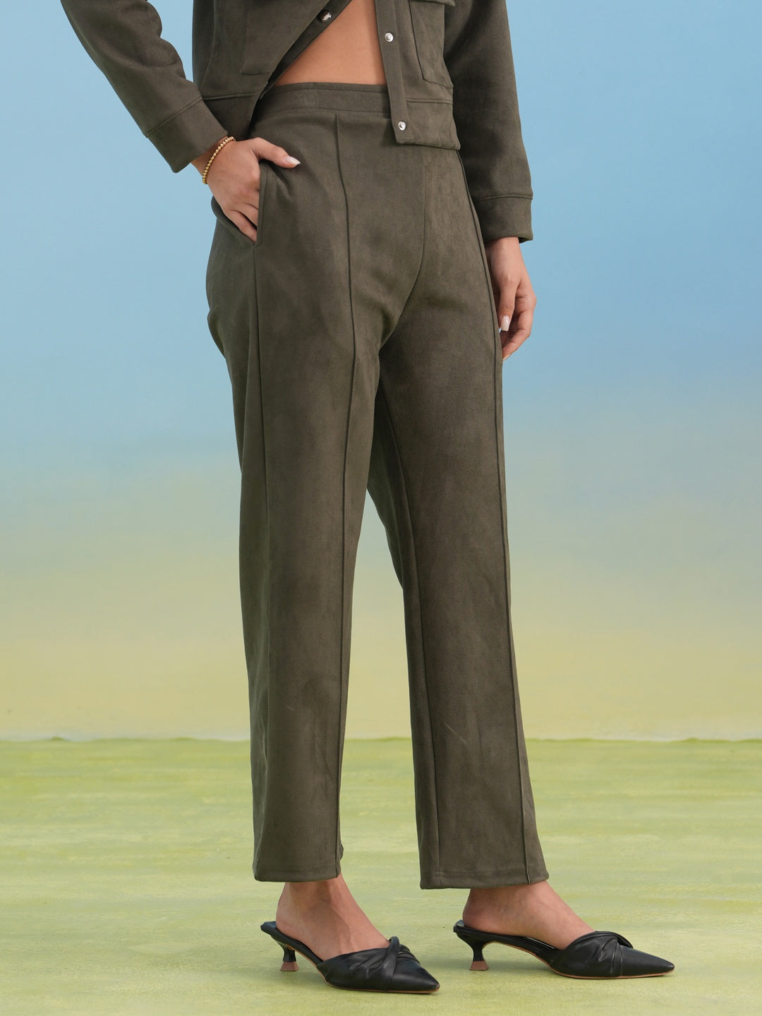 Olive Straight Winter Trousers