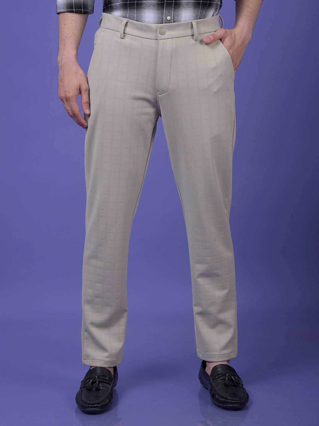 Elevated Beige Checked Trousers