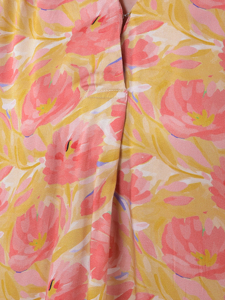 Olive Floral Print V-Neck Top