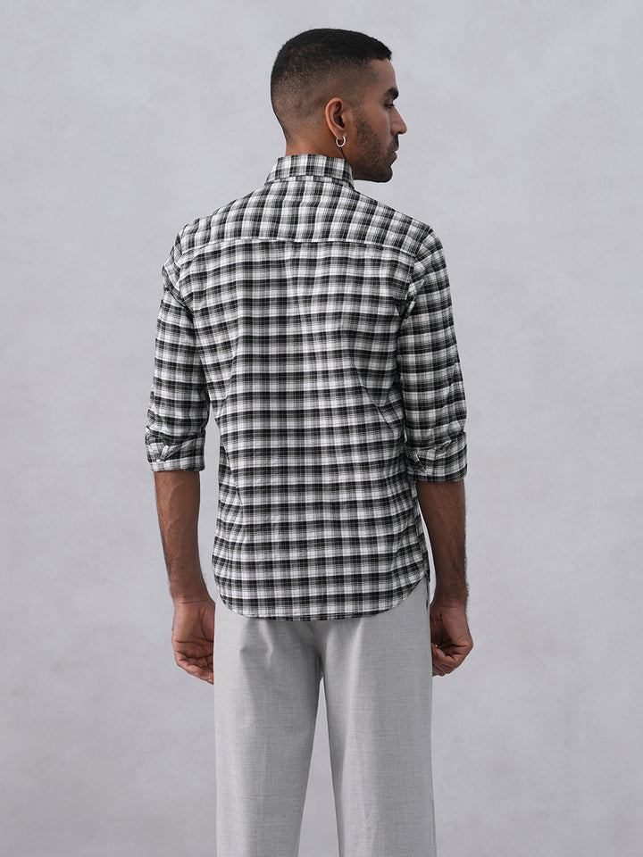 Green Checked 100% Cotton Button-Down Collar Shirt