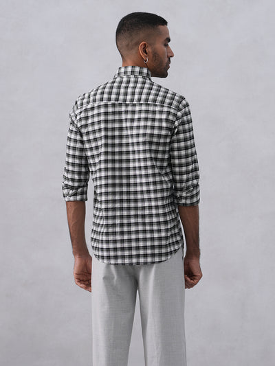 Green Checked 100% Cotton Button-Down Collar Shirt