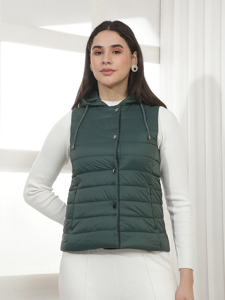 Green Sleeveless Hooded Puffer Jacket