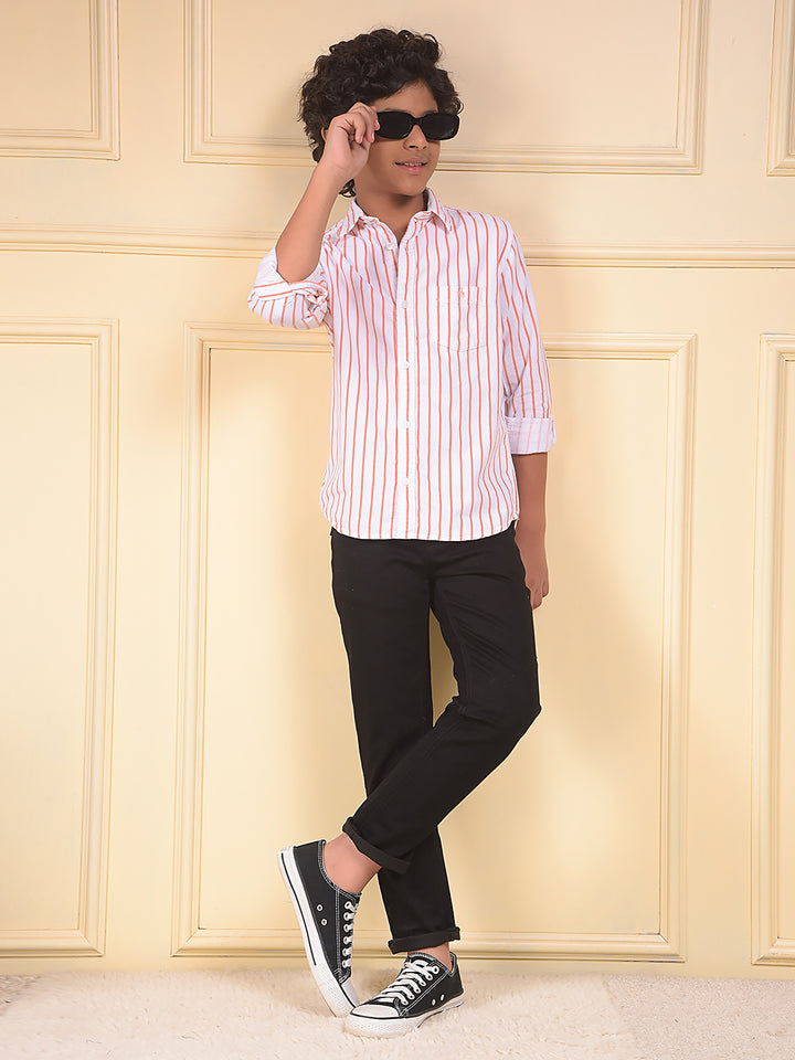 Orange Vertical Stripes 100% Cotton Corduory Shirt