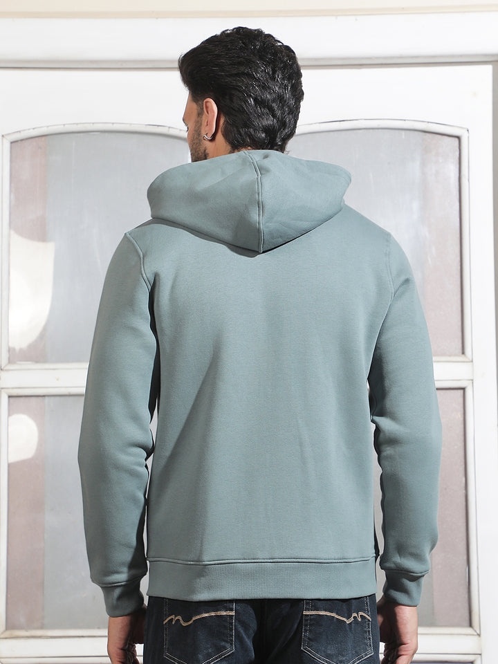 Green Hooded Neck Front Open Sweatshirt
