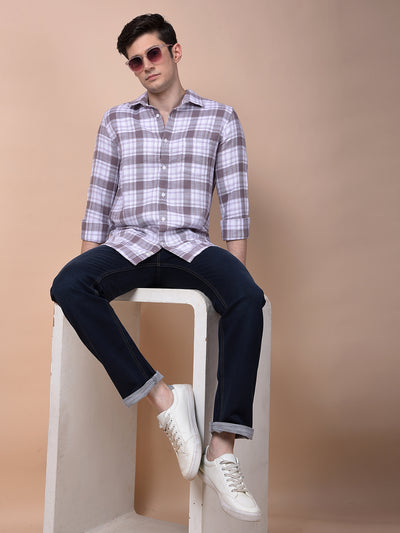 Purple Checked 100% Cotton Shirt