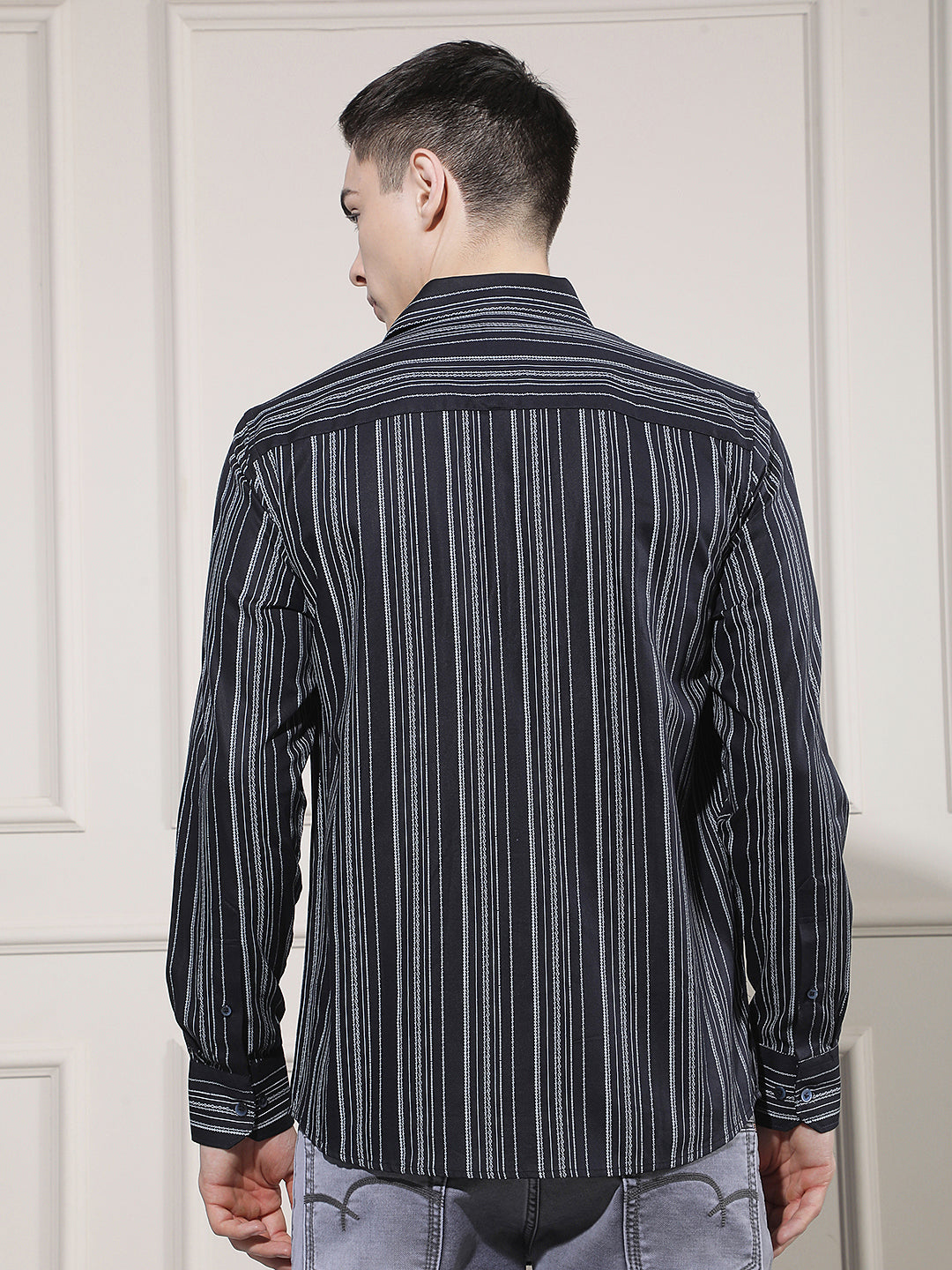 Navy Blue Vertical Striped Shirt