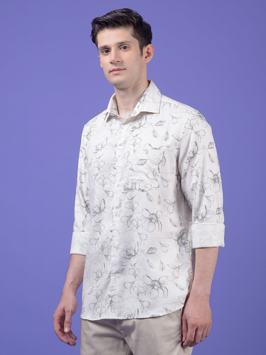 White Floral Print Shirt