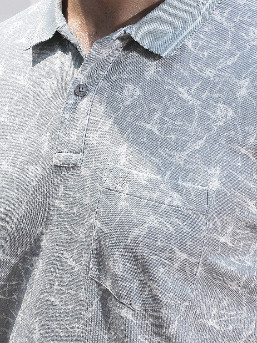 Grey Abstract Print Polo Neck T-Shirt