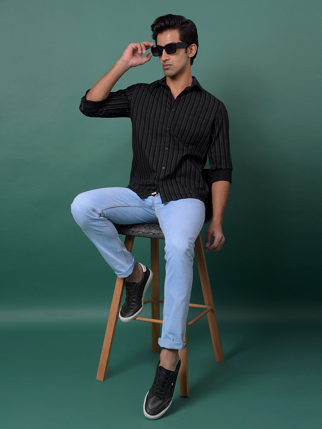 Black Vertical Stripes Shirt-Men Shirts-Crimsoune Club
