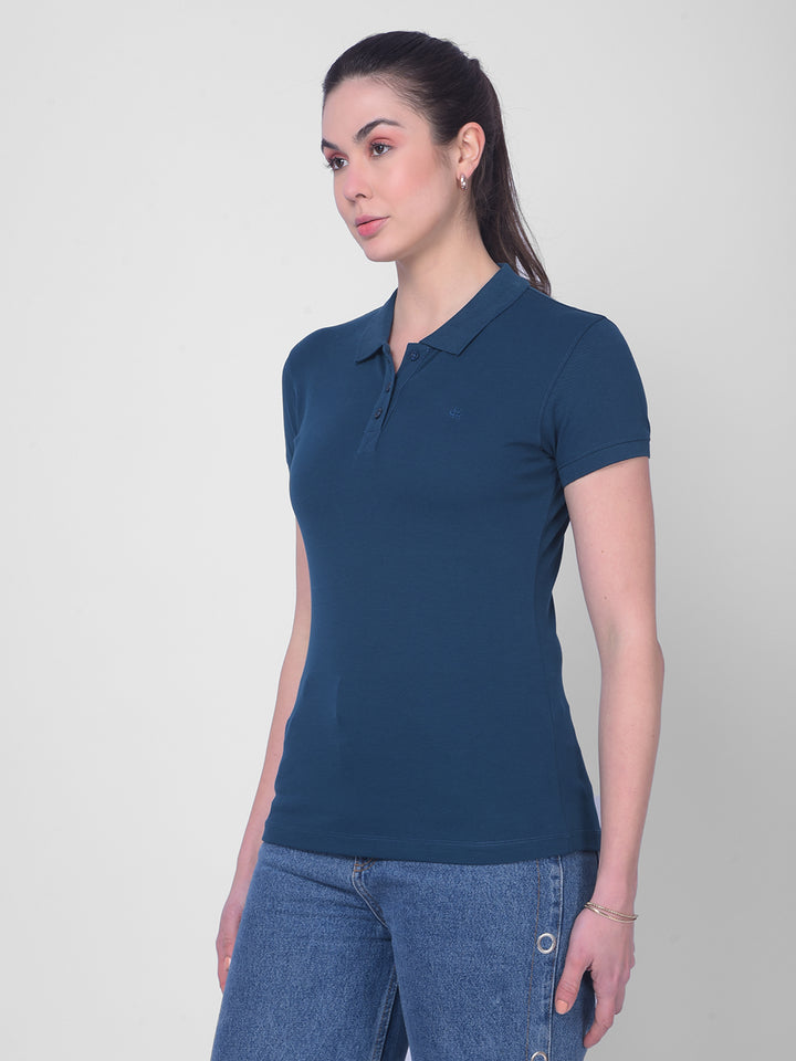 Blue Polo Neck T-Shirt